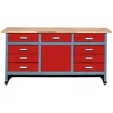 KÜPPER 12872 Werkbank 9 Schubladen, 1 Tür Rot, Silber-Grau 1700mm x 840mm x 600mm