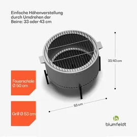 Blumfeldt Ignite Pure Feuerschale Edelstahl inkl. Grillrost und Regenhaube Silber