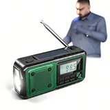 Notfall Kurbelradio Solar, AM/FM/NOAA Wetterradio mit 5000mAh Powerbank, LED Taschenlampe, SOS, USB-C, ideal für Camping & Outdoor
