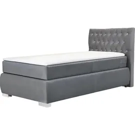 LEONIQUE Boxspringbett LEONIQUE "Rumba", grau (hellgrau), B:100cm L:213cm, Samtoptik (100% Polyester), Komplettbetten, Boxspringbett Seniorenbett Polsterbett, Taschenfederkern-Matratze in Härtegrad 3, in 4 Breiten, incl. Topper