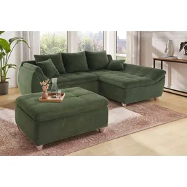 Jockenhöfer Ecksofa JOCKENHÖFER GRUPPE "Genua L-Form, B: 250 cm", grün, B:250cm H:92cm T:179cm, Cord: 100% Polyester, Sofas, Ecksofa, mit 2 Zierkissen