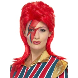 Smiffys Kostüm-Perücke Starman, Bowie-Perücke für 70er-Rockstars rot