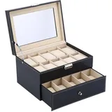 20 Fächer Leder Uhrenbox Display Aufbewahrungsbox, Uhrenbox aus Leder für Schmuck Sammlung Organizer Armbanduhrenkasten mit 20 Gittern