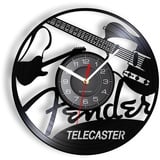 Smotly Vinyl Wanduhr Musik Gitarre Instrument Thema Muster Wanduhr mit LED Nachtlicht, ist eine Wanduhr Geschenk für Freunde, die Musik lieben (Schwarz)