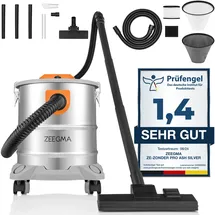 Zeegma ZONDER PRO ASH Trockensauger für Asche und Schutt, Edelstahlbehälter 20 L, HEPA-Filter, Ausblasfunktion Kabel 5 m