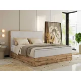 MKS Meble Boxspringbett WOOD CLASSIC, Komplett Set mit Multipocket-Matratze und Topper T25, Doppelbett für Schlafzimmer, hohe Kopfteil - 180 x 200... - Beige