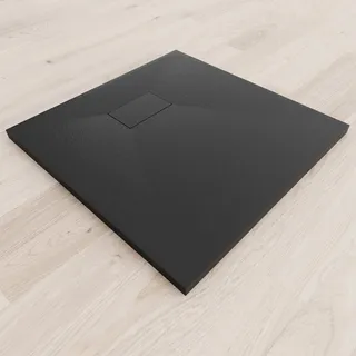 iflair Smc Duschwanne Duschtasse mit Anti-rutsch Flach Mit Steinoptik Schwarz inkl. Ablaufgarnitur 80x80 cm