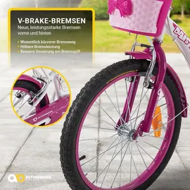 ACTIONBIKES MOTORS Actionbikes Kinderfahrrad Daisy 20 Zoll pink, V-Brake-Bremsen, Antirutschgriffe, Kettenschutz, Korb (East)