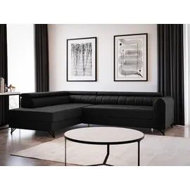 Sofnet Ecksofa mit Schlaffunktion und Bettkasten, Wohnlandschaft mit einstellbare Kopfstützen, Couch, Sofa, Bettsofa, Schlafsofa Schwarz (Kronos 07)
