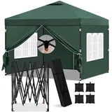 Laneetal Pavillon 3x3 m, Faltpavillon mit Seitenwänden, wasserfest stabil Winterfest, Outdoor Gartenpavillon, Partyzelt Gartenzelt, höhenverstellbar, mit Pavillon Gewichte 4er Set,Grün