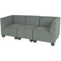 Modular 3-Sitzer Sofa Couch Moncalieri, Stoff/Textil ~ grau, hohe Armlehnen