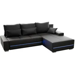 Juskys Sofa Davos Rechts - Bequemes Ecksofa mit Schlaffunktion, Bettkasten, Samt & LEDs - Dunkelgrau
