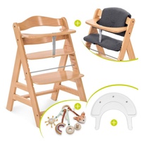 Hauck Hochstuhl Alpha Plus Natur, Holz Baby Kinderhochstuhl, Sitzauflage & Play Tray Basis - verstellbar beige