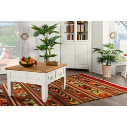 Couchtisch Mexico Weiß / Natur, Landhausstil Wohnzimmertisch, quadratisch, 80x80 cm
