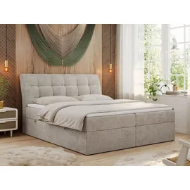 MKS Meble Boxspringbett 140x200 mit Matratze, Bett mit Multipocket - Matratze H3 und Topper, Polsterbett 140x200 mit Bettkasten und Kopfteil, DIEGOS - 140x20... - Beige
