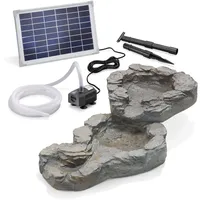 esotec Solar Bachlauf für Gartenteich Komplettset | Zwei Bachlauf-Schalen in Naturstein-Optik Erdspieß Solarmodul | Solarbrunnen für draussen | Wasserpiel Garten Vogeltränke Wasserfall 101308