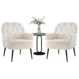 LuxusKollektion Cocktailsessel Sessel Wohnzimmer Cocktailsessel Polster Armlehnen Leinen Beige*2