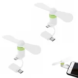 Rakiuty 2 Stücke 2 in 1 Mini-Handy-Ventilator, Mini-Handy-Lüfter, USB Ventilator Klein Leise, 2-in-1-Lüfter für Android-Telefone und Type-C-Telefone (Weiß)