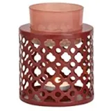 meindekoartikel Duftlampe Aromalampe koriste aus Metall mit Glasschale für Duftöl oder Duftwachs - Duftbrenner Aromatherapie Duftauffrischung - Ø 10cm x Höhe 13cm (Pink)