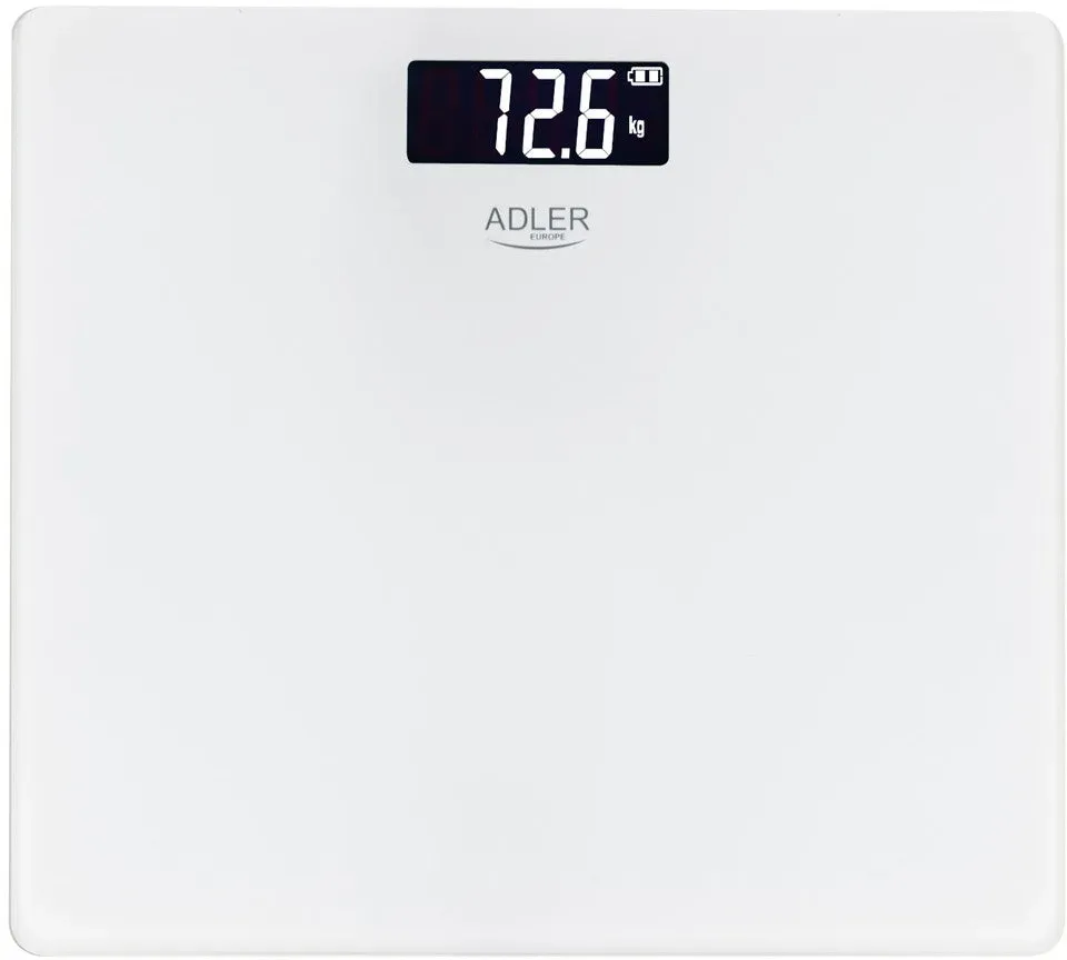Adler AD 8194W Personenwaage Digital bis 180 kg, USB-C Akku Waage mit LCD Display, 100 g Genauigkeit, Glaswaage für Bad & Körpergewicht, Weiß