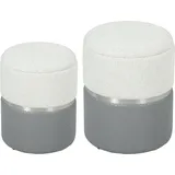 HOMCOM 2er-Set Stauraum-Poufs, runde Aufbewahrungsboxen, bezogen mit Chenille und PU, gepolsterter Sitz, für Flur, Schlafzimmer, Wohnzimmer, Grau und Creme   Aosom