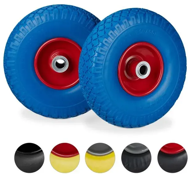 Relaxdays 2er Sackkarrenrad Set mit Stahlfelge Blau,Rot