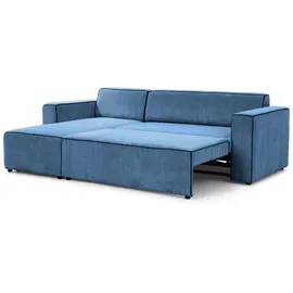 Fun Möbel Ecksofa Schlafsofa WALDO Stoff Poso Blau Ottomane Links - Blau