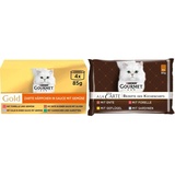 PURINA GOURMET Gold Zarte Häppchen in Sauce mit Gemüse Katzenfutter nass, Sorten-Mix, 12er Pack (12 x 4 Dosen à 85g) & A la Carte Katzenfutter nass, Sorten-Mix, 12er Pack (12 x 4 Beutel à 85g)