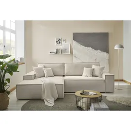 Andas Ecksofa Finnley Schlafsofa 267 cm Bouclé, Struktur fein u. Cord, L-Form,«, Schlaffunktion m. Bettkasten (136/210 cm), Struktur und Cord, beige (creme), (12759739-0)