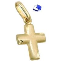 unbespielt Kreuzanhänger Anhänger Kreuz matt-diamantiert 375 Gold 12 x 10 mm kl. Schmuckbox, Goldschmuck für Damen und Herren goldfarben