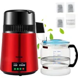 Wasser Destillierer 1L / H Haushalt Rotes Wasserdestilliergerät Destilliertes Wasser herstellen 750 W, Doppelter Bildschirm Edelstahl Distilleranl... - Rot