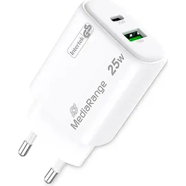 MediaRange Ladegerät 25W 2-Port 1x USB-A/1x USB-C GaN, weiß