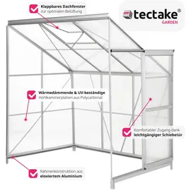 Tectake tectake® Anlehngewächshaus, 4,09 m3, mit Fundament, UV-beständig und wärmedämmend, 192 x 128 x 202 cm