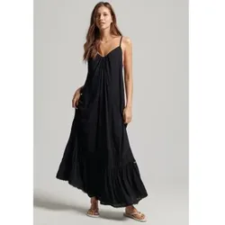 Superdry für Damen. W8011294A Langes schwarzes trägerloses Kleid (L), Lässig, Viskose, Ärmellos / Hosenträger