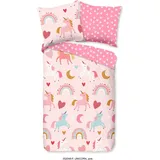 Muller Textil Duvet cover Good Morning 135x200 + 1* 80x80 cm - unicorn and rainbows - Rosa