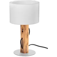 Nowa Tischlampe Tischleuchte Nachttischleuchte Holz braun Stoff weiß E14