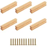 GANILITY Möbelgriffe Holz, 6 Stück Schrankgriffe Holz mit Schrauben, Lochabstand 96 mm, Schubladengriff, für küchenschränke, Möbel, Büro, Schubladen, Holzfarbe
