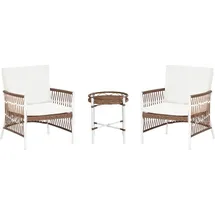 Beliani Balkonset Weiß Aluminium u.Rattan 3-teilig 2 Sessel mit Couchtisch Auflagen Boho Outdoor Indoor Garten Terrasse Balkon Wohnzimmer Schlafzimmer
