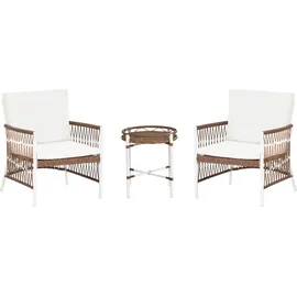 Beliani Balkonset Weiß Aluminium u.Rattan 3-teilig 2 Sessel mit Couchtisch Auflagen Boho Outdoor Indoor Garten Terrasse Balkon Wohnzimmer Schlafzimmer