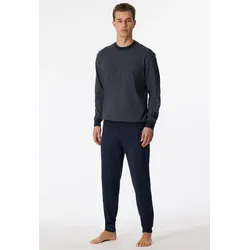 Schiesser Unterwäsche Schlafanzug Dark Sapphire Organic Cotton lang - gemustert dunkelblau Herren