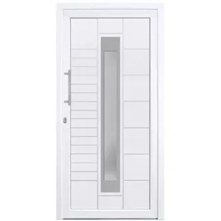 HORI® Haustür Kunststoff, aluminium, Komplettset konfigurieren, Hauseingangstür Modern I Farbe: weiß I DIN links I Modell: Stripe I 210 x 100 cm