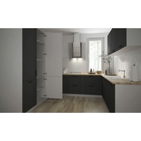 L-Form Küchenzeile KVANTUM Küchenblock 248x225cm weiß Front MDF graphit Teilausz