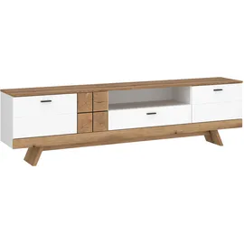 Die Möbelfundgrube Oreta TV-Lowboard 216x62x45 cm Weiß Hochglanz/Eiche MDF/Spanplatte