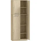 HOMCOM Küchenschrank, Vorratsschrank mit 2 Türen, Küchenschrank mit verstellbaren Regalböden aus MDF, für Esszimmer, Wohnzimmer, 59x31x155 cm, Eiche   Aosom