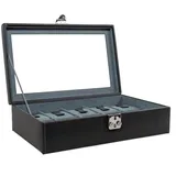 FRIEDRICH23 Uhrenbox aus Leder Infinity mit Glasdeckel für 10 Uhren schwarz