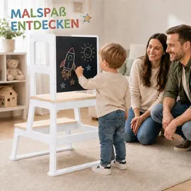 BABY VIVO Lernturm aus Holz mit Tafel  weiß