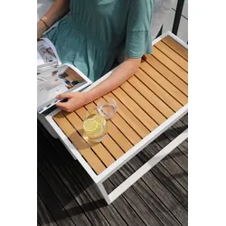 Nest flacher Outdoor Beistelltisch aus Teak Oberfläche Grün