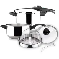 Magefesa Athenas - Exklusives Set Schnellkochtöpfe 4 + 6L + Korb + Glasdeckel, Edelstahl 18/10, Induktion, Thermodiffusionsboden