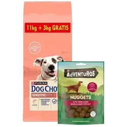 PURINA Dog Chow Adult Sensitive Salmon 14kg + Adventuros Nuggets 90g GRATIS!