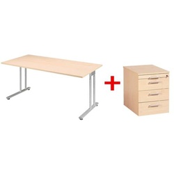 Geramöbel Möbel-Set »Lissabon« 2-teilig, Schreibtisch mit C-Fuß und Rollcontainer schmal braun